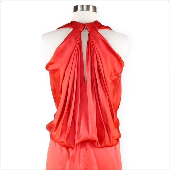 Lanvin Pink Geranium Knotted Draped Fluid Silk Satin Blouson Dress NEW NWOT 34 - Picture 9 of 11